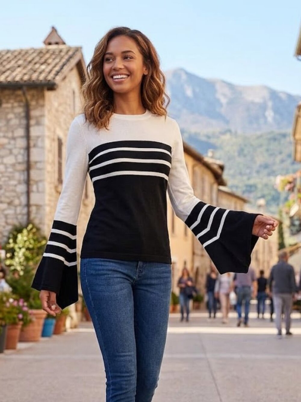 Vince Camuto Handkerchief Sleeve Stripe Sweater